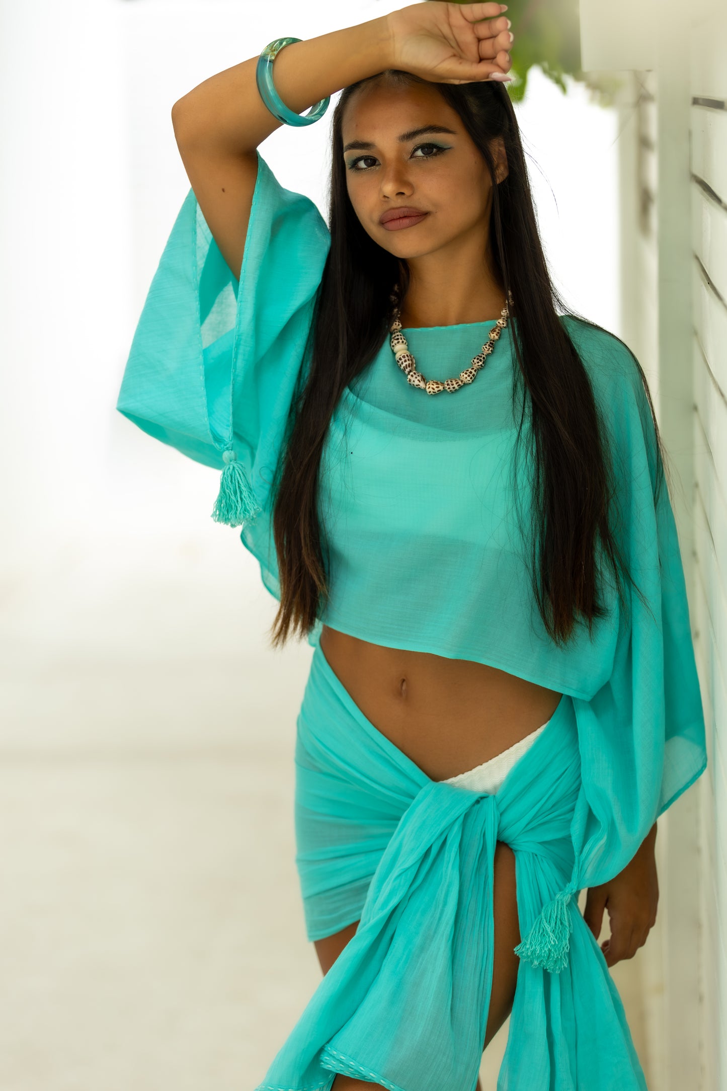HORIZON CROP TOP - TURQUOISE COTTON