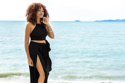 HORIZON SET - BLACK OPEN-LEG PANTS & TOP