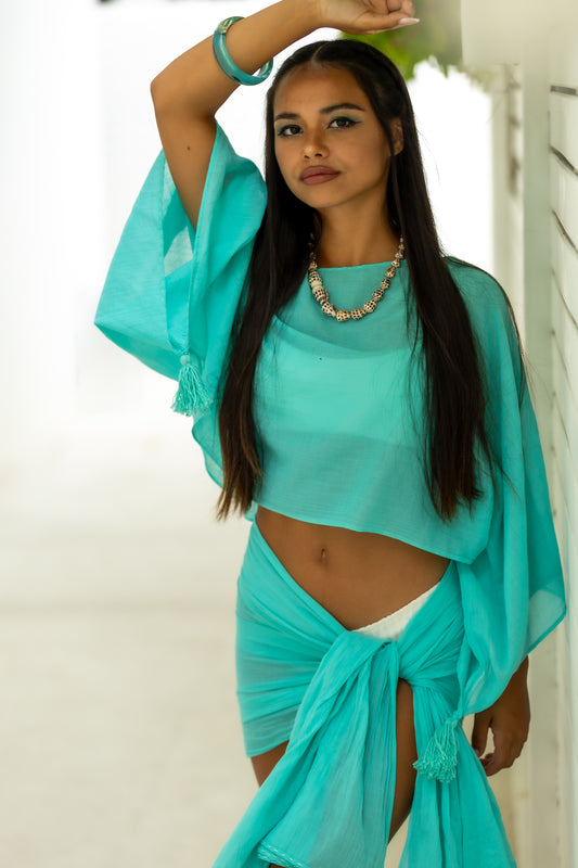 HORIZON CROP TOP - TURQUOISE COTTON