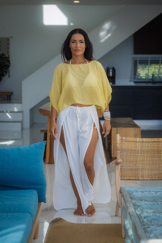 ENYA WHITE SLIT PANTS