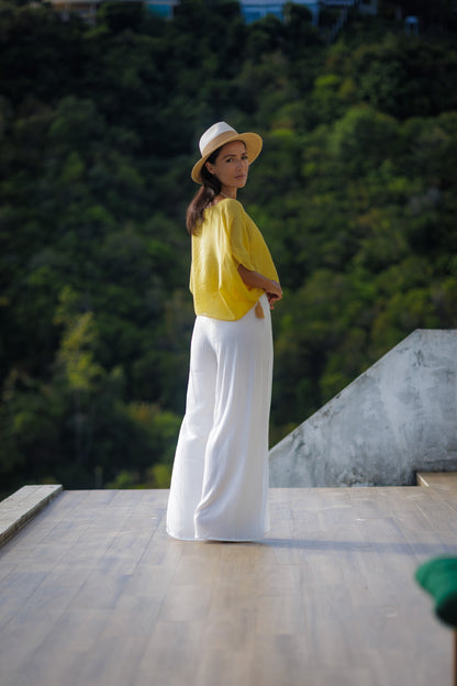 ENYA WHITE SLIT PANTS