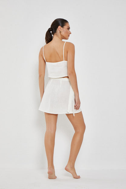 ALLURE LINEN MINI WRAP SKIRT