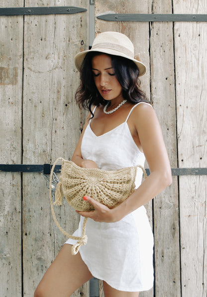 ADAPA RAFFIA HALF MOON BAG